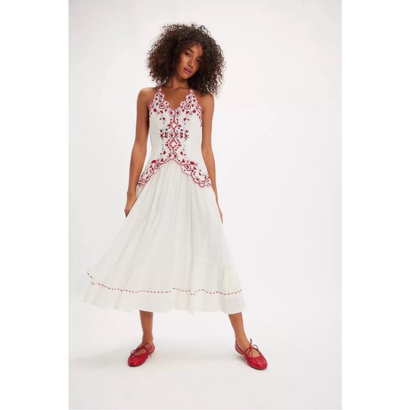 Free People Valencia Midi Dress in Ivory Combo - Picture 1 of 9